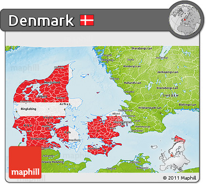 Flag 3D Map of Denmark, physical outside