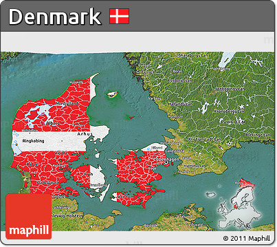 Flag 3D Map of Denmark, satellite outside