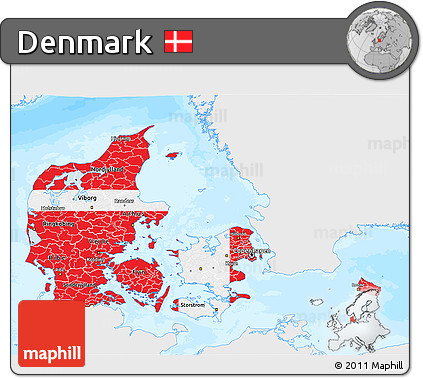 Flag 3D Map of Denmark, single color outside, bathymetry sea, flag rotated