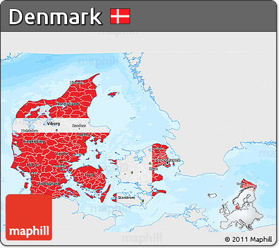 Flag 3D Map of Denmark, single color outside, bathymetry sea, flag rotated