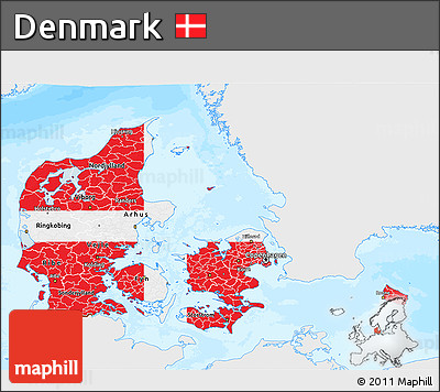 Flag 3D Map of Denmark, single color outside, bathymetry sea