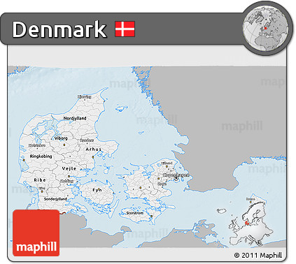 Gray 3D Map of Denmark, single color outside