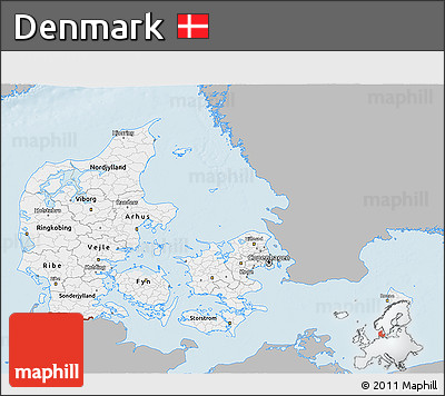Gray 3D Map of Denmark, single color outside