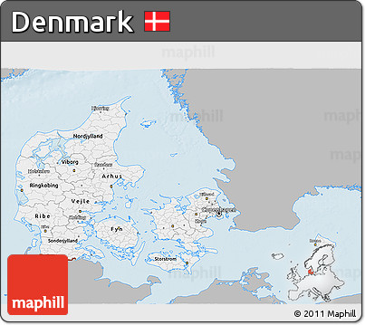 Gray 3D Map of Denmark, single color outside