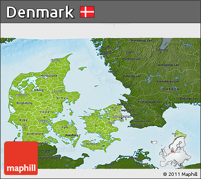 Physical 3D Map of Denmark, darken, land only