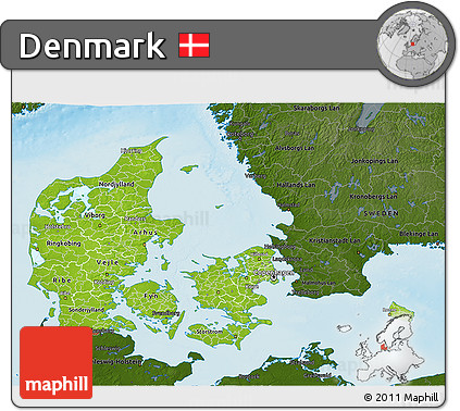 Physical 3D Map of Denmark, darken, land only