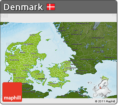 Physical 3D Map of Denmark, darken, land only