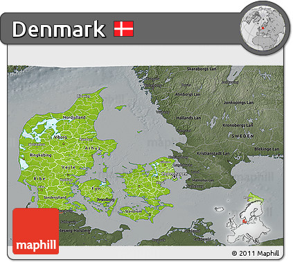 Physical 3D Map of Denmark, darken, semi-desaturated
