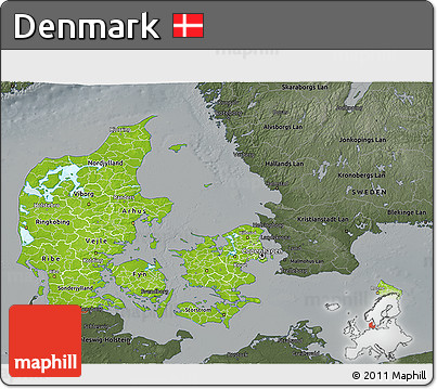 Physical 3D Map of Denmark, darken, semi-desaturated
