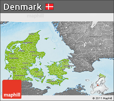 Physical 3D Map of Denmark, desaturated, land only