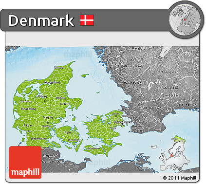 Physical 3D Map of Denmark, desaturated, land only