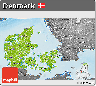 Physical 3D Map of Denmark, desaturated, land only