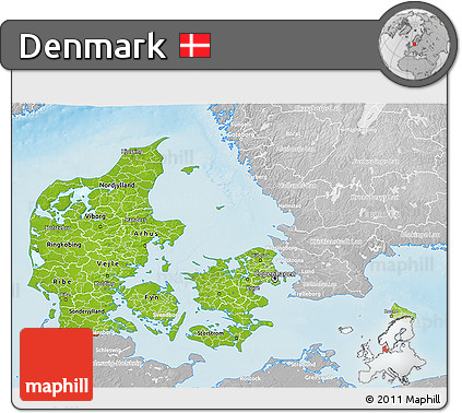 Physical 3D Map of Denmark, lighten, desaturated, land only