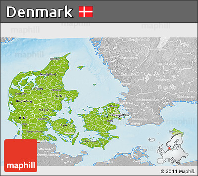 Physical 3D Map of Denmark, lighten, desaturated, land only
