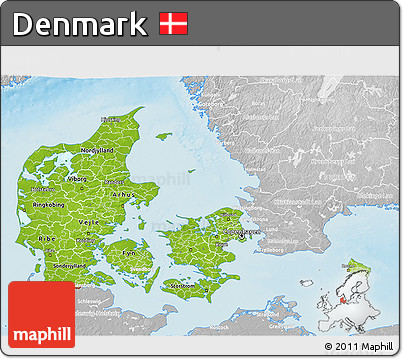 Physical 3D Map of Denmark, lighten, desaturated, land only