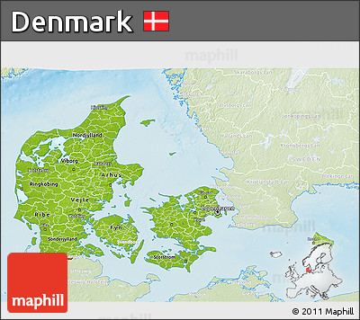 Physical 3D Map of Denmark, lighten, land only