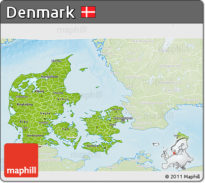 Physical 3D Map of Denmark, lighten, land only