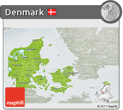 Physical 3D Map of Denmark, lighten, semi-desaturated