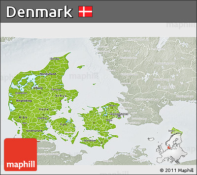 Physical 3D Map of Denmark, lighten, semi-desaturated