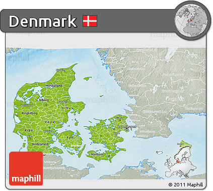 Physical 3D Map of Denmark, lighten, semi-desaturated, land only