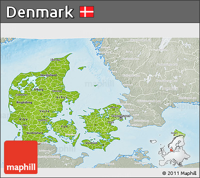 Physical 3D Map of Denmark, lighten, semi-desaturated, land only