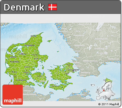Physical 3D Map of Denmark, lighten, semi-desaturated, land only