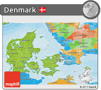Physical 3D Map of Denmark, political outside