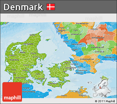 Physical 3D Map of Denmark, political outside