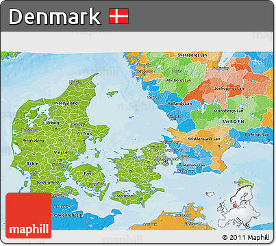 Physical 3D Map of Denmark, political outside