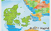 Physical 3D Map of Denmark, political outside