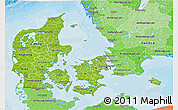 Physical 3D Map of Denmark, political shades outside