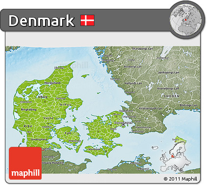 Physical 3D Map of Denmark, semi-desaturated, land only