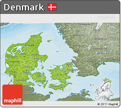 Physical 3D Map of Denmark, semi-desaturated, land only