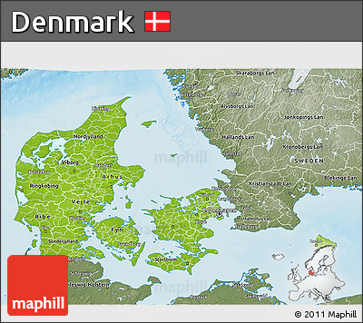 Physical 3D Map of Denmark, semi-desaturated, land only