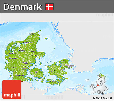 Physical 3D Map of Denmark, single color outside, bathymetry sea