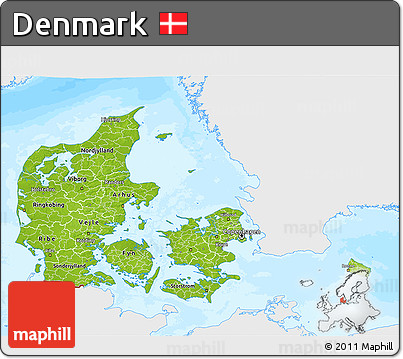 Physical 3D Map of Denmark, single color outside, bathymetry sea