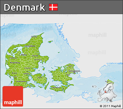 Physical 3D Map of Denmark, single color outside, bathymetry sea, shaded relief sea