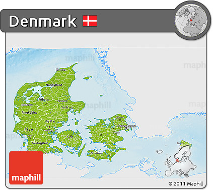 Physical 3D Map of Denmark, single color outside