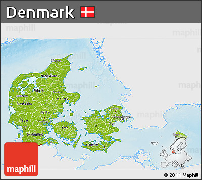Physical 3D Map of Denmark, single color outside