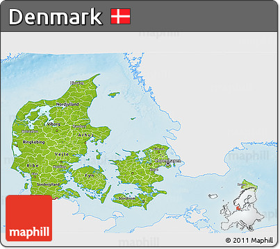 Physical 3D Map of Denmark, single color outside