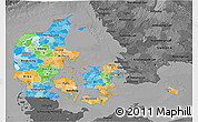 Political 3D Map of Denmark, darken, desaturated