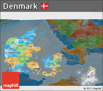 Political 3D Map of Denmark, darken