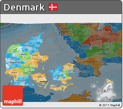 Political 3D Map of Denmark, darken