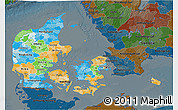 Political 3D Map of Denmark, darken