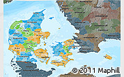 Political 3D Map of Denmark, darken, semi-desaturated, land only