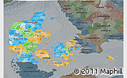 Political 3D Map of Denmark, darken, semi-desaturated