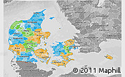 Political 3D Map of Denmark, desaturated