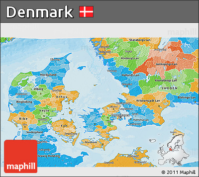 Political 3D Map of Denmark