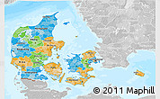 Political 3D Map of Denmark, lighten, desaturated, land only