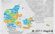 Political 3D Map of Denmark, lighten, desaturated